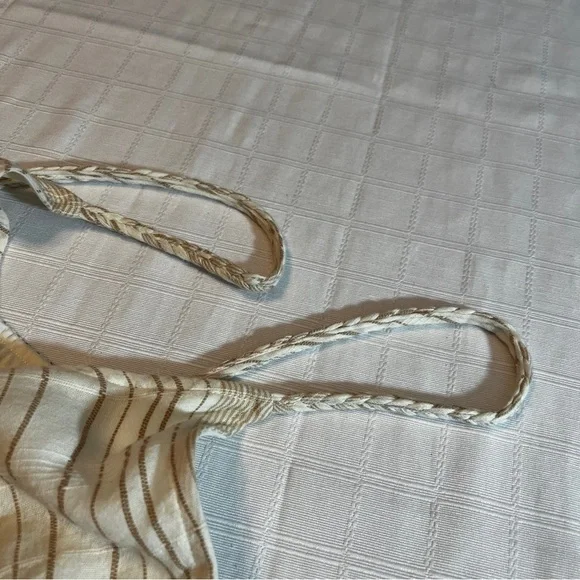 Women's Boho Gold & Tan Maxi Dress Braided Spaghetti Straps 100% Cotton - Picture 10 of 10